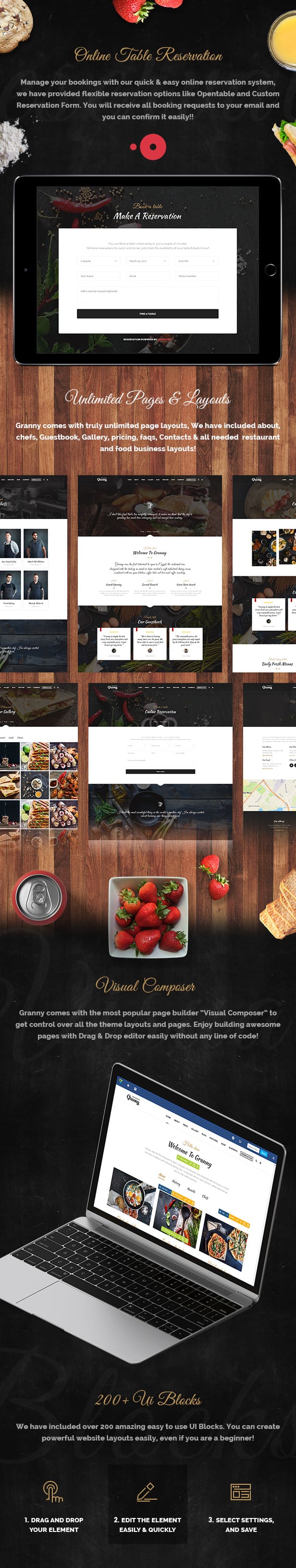 Visual composer of the Granny - Elegant Restaurant & Cafe WordPress Theme.