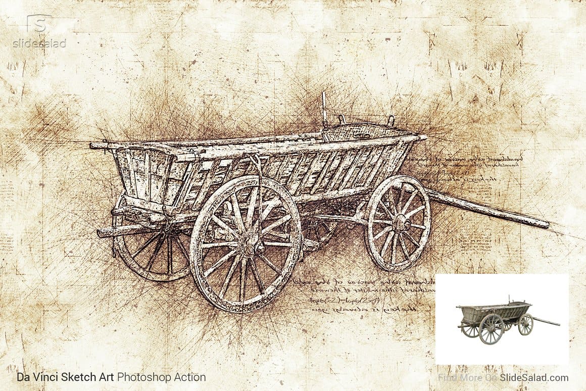 A realistic and painted image of a wooden wagon.