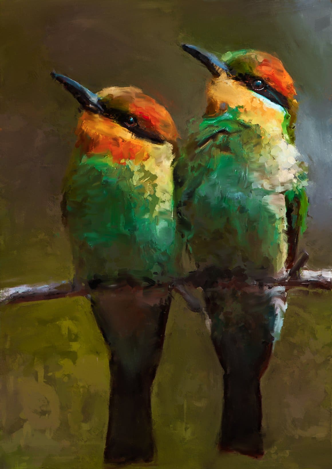 Two colored birds with Painted Photoshop Effect.