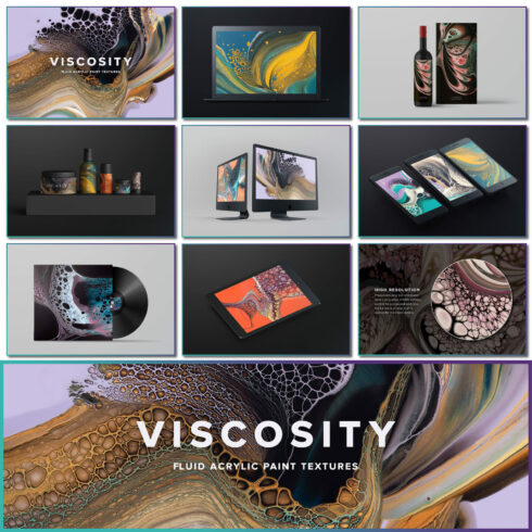 Examples of use using Viscosity fluid acrylic paint textures.