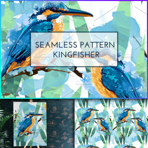 Images with seamless pattern kingfisher.