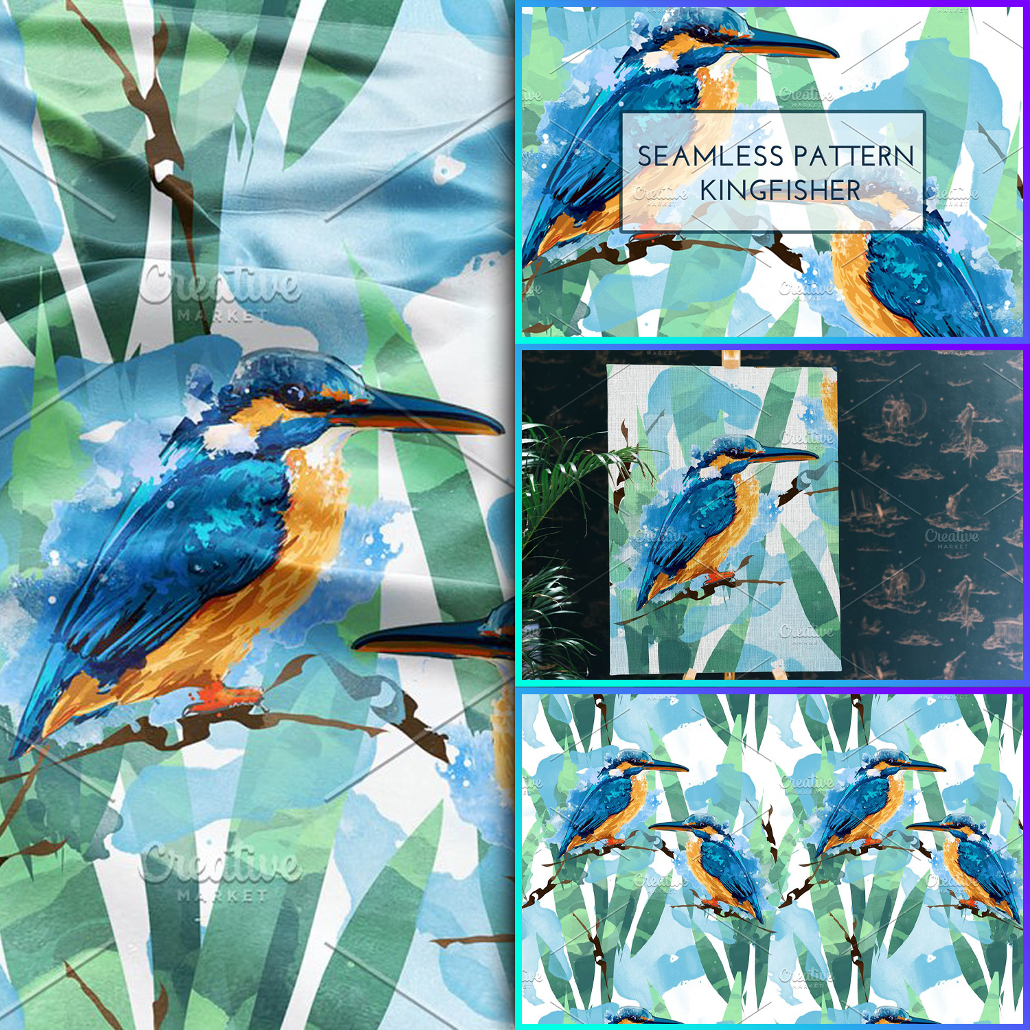 Preview seamless pattern kingfisher.