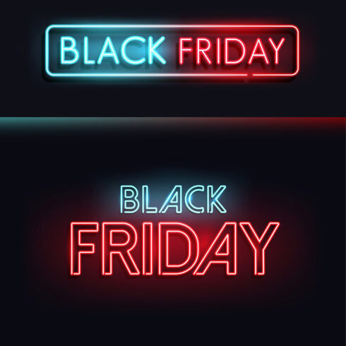 Images with black friday neon light banner.