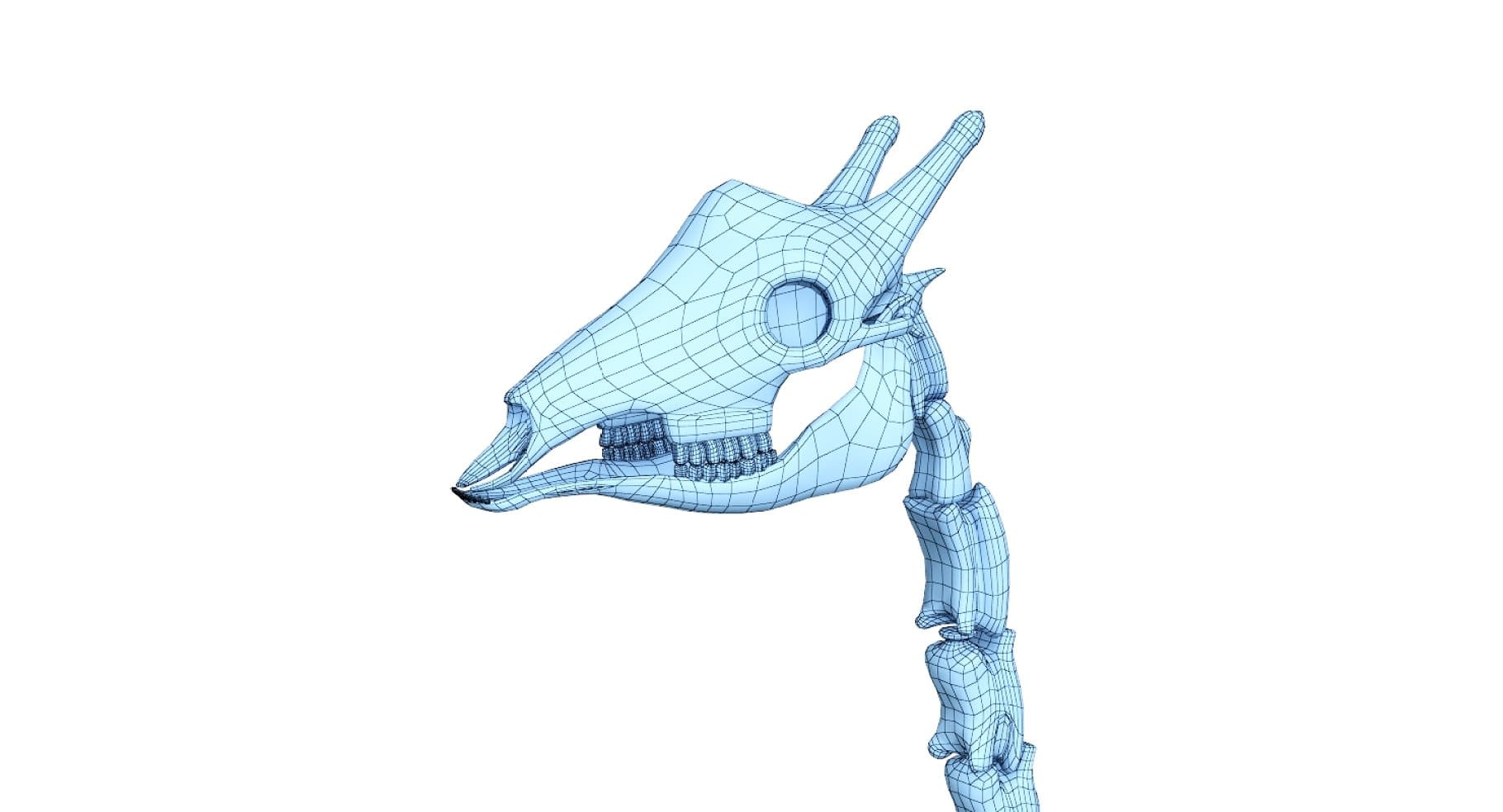 Image of a giraffe skull in the form of a blue 3D model.