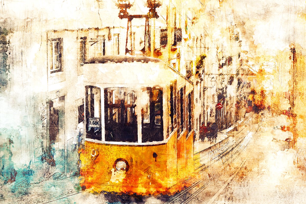 Modification of images with yellow trams.