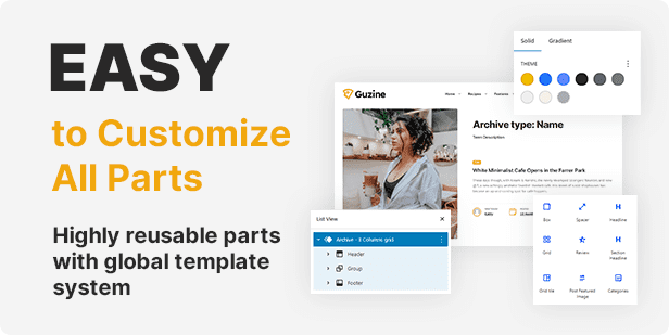 Highly reusable parts with global template system.
