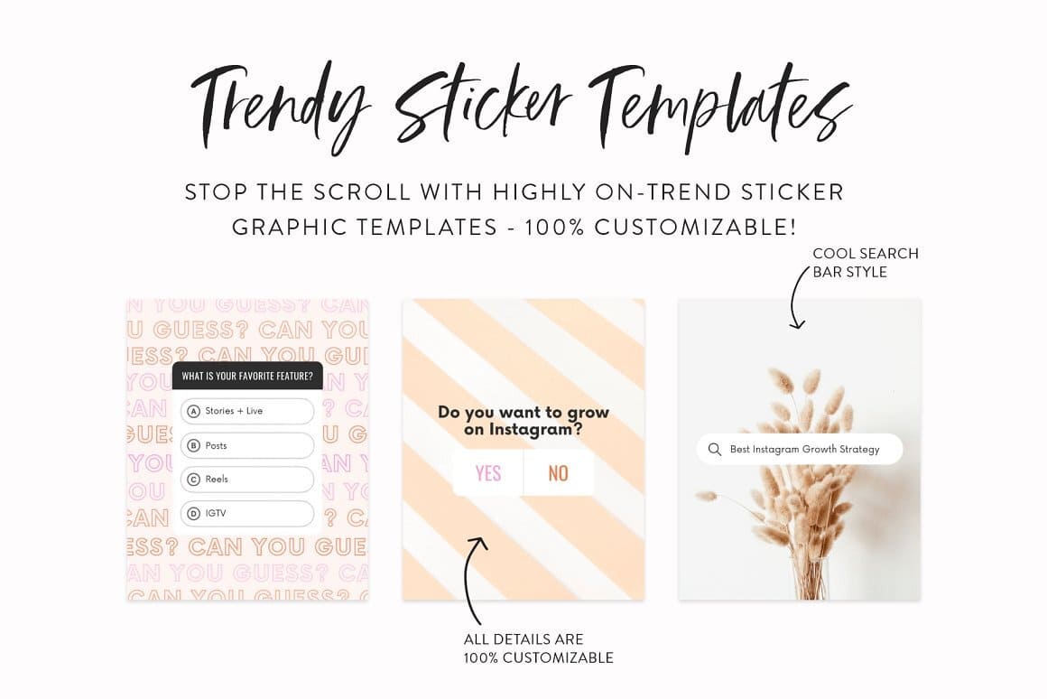 Trendy sticker templates, stop the scroll with highly on-trend sticker graphic templates.
