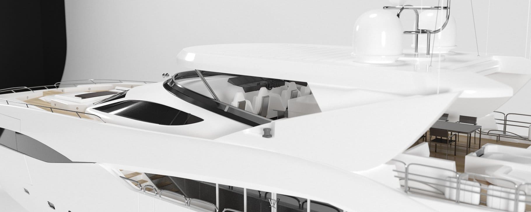 Side view of the white Sunseeker predator 130 Superyacht model.