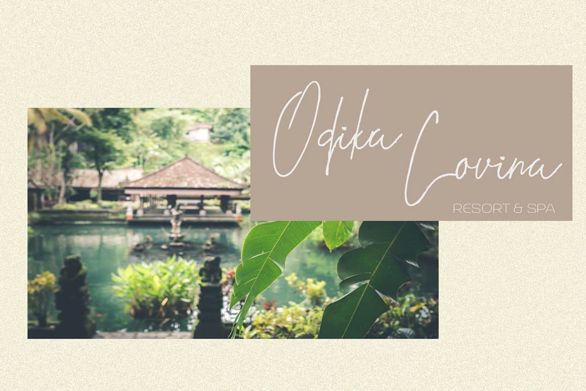 “Oqika Covina resort and spa” is written in Whitley font.