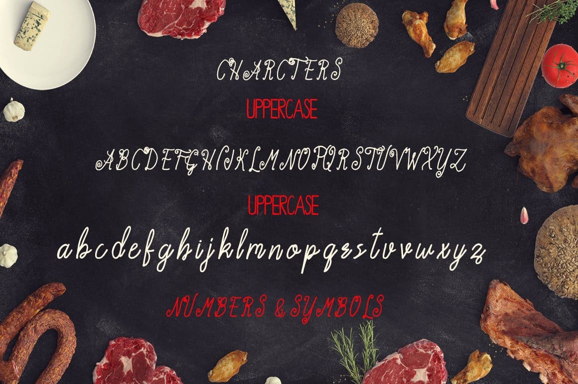 Characters uppercase of Acarita Script Font.