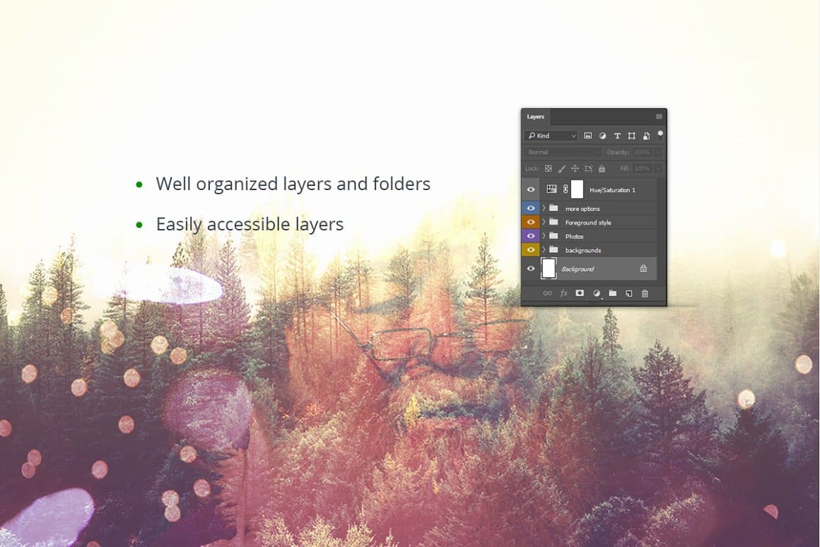 Well organized layers and folders, easily accessible layers.