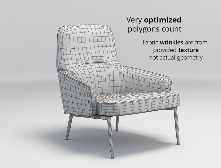 Very optimized polygons count of Minotti Coley Armchair.
