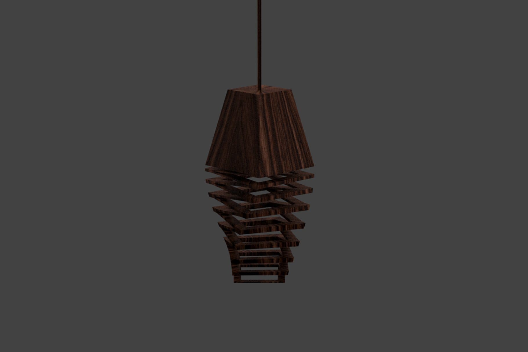 Hanging interesting brown wooden lamp.