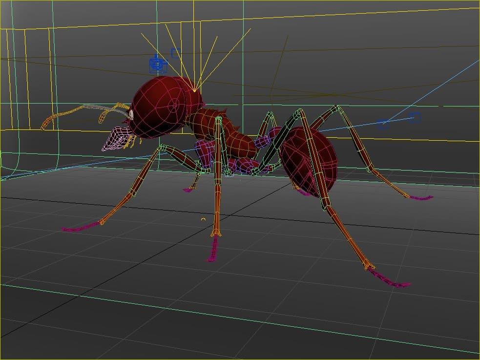Side view of colorful red ant mesh pattern.