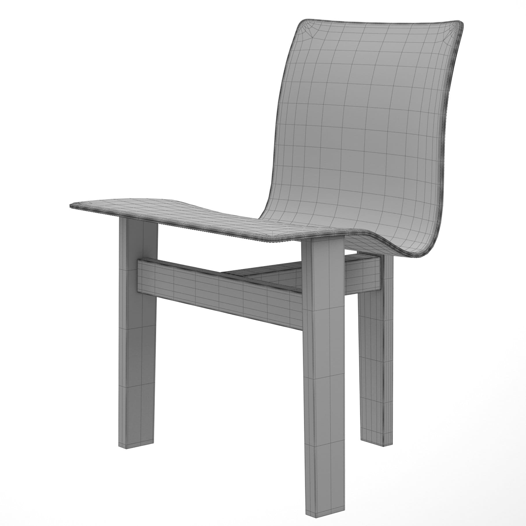 3D model of the Tre 3 wooden chair with a curved back.