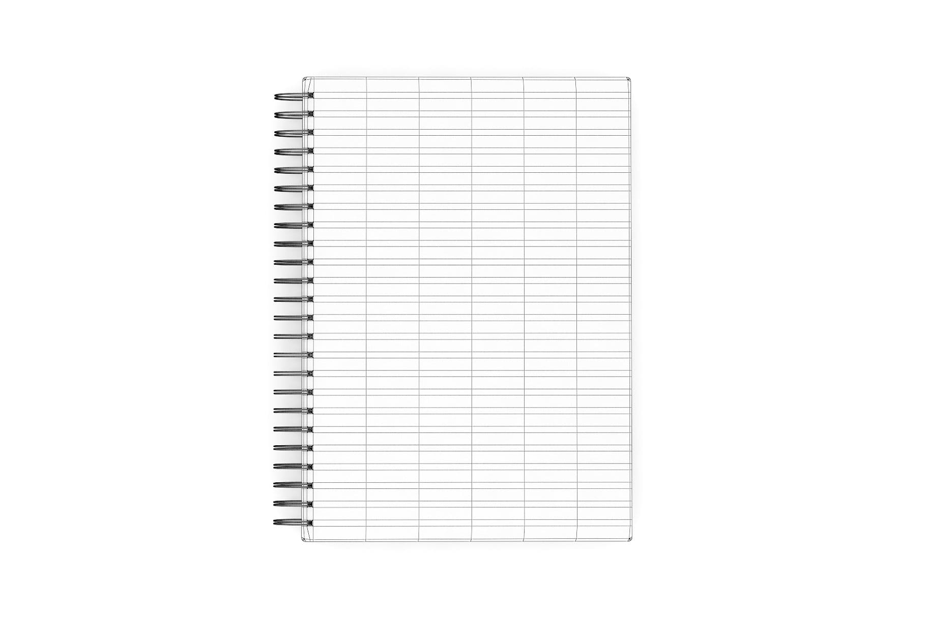 A rectangular notebook with a spring on a white background.