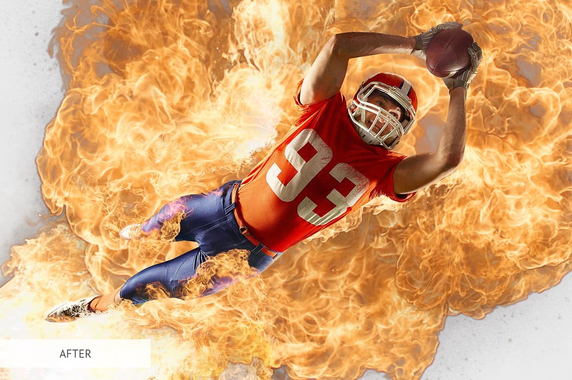 Image of a football player with realistic fire.