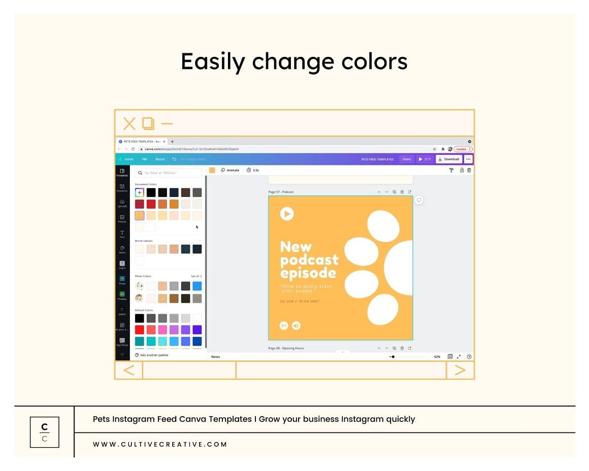 Easily change colors on Pets Instagram feed canva templates .