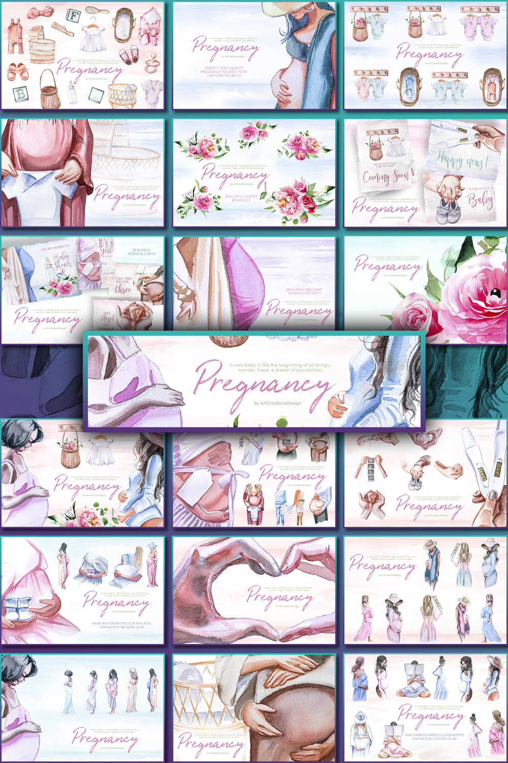 Illustrations watercolor pregnancy clipart set of pinterest.