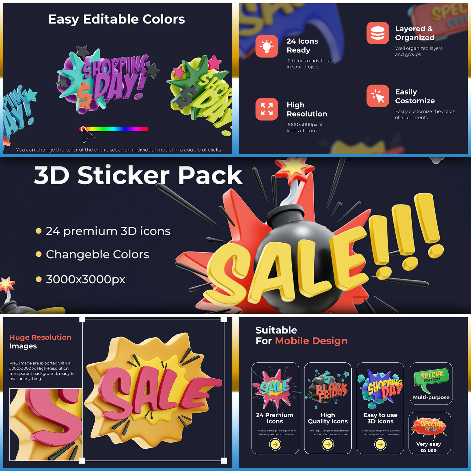 Images with 3d sticker pack.