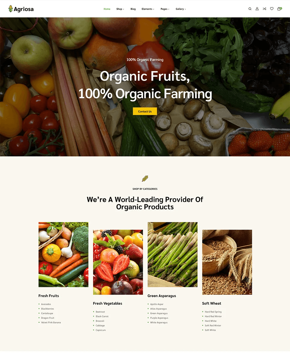 Home page of the site with vegetables.