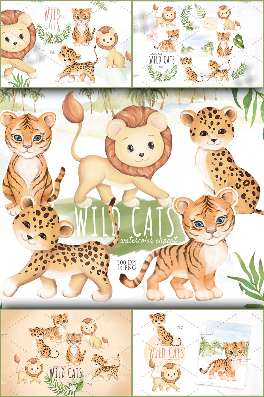 Pinterest illustrations cute wild cats watercolor clipart.