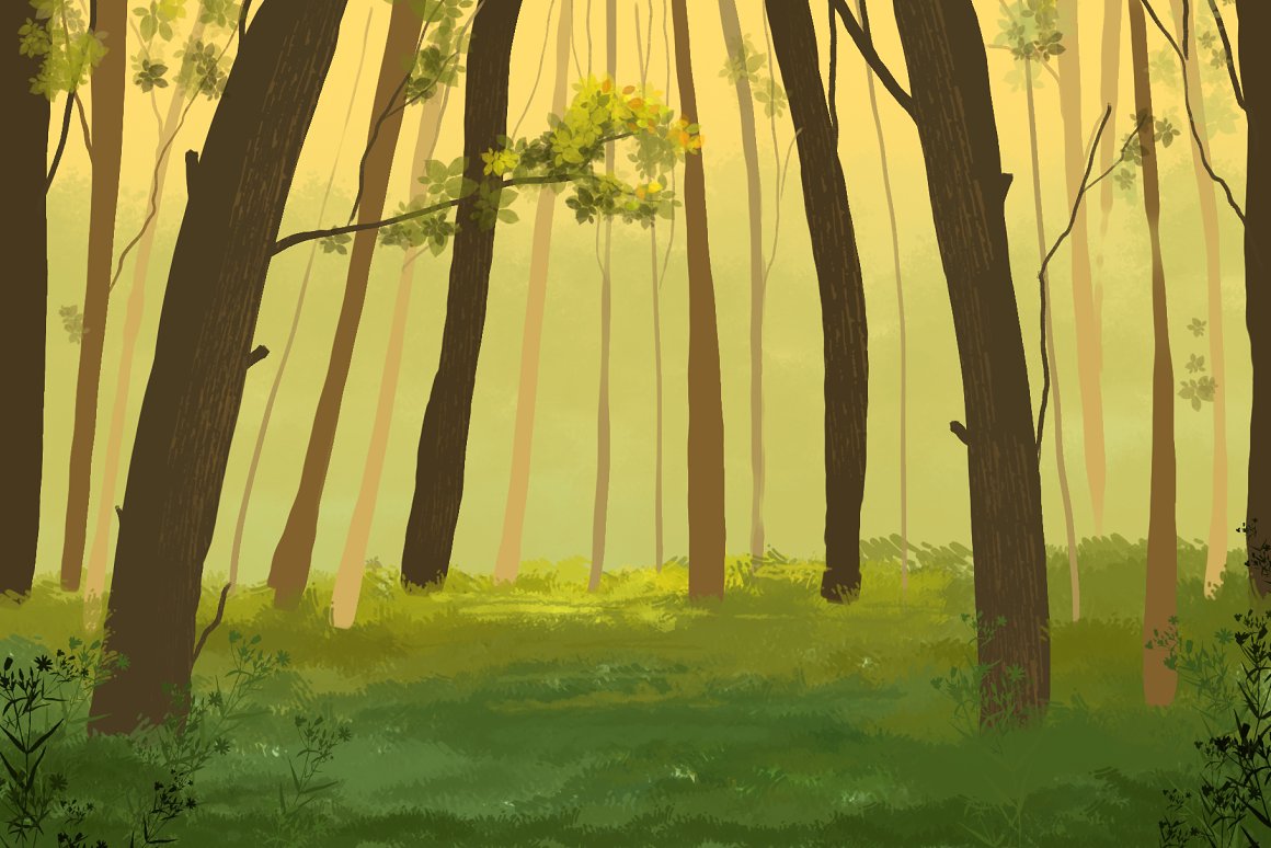 A forest with trees.