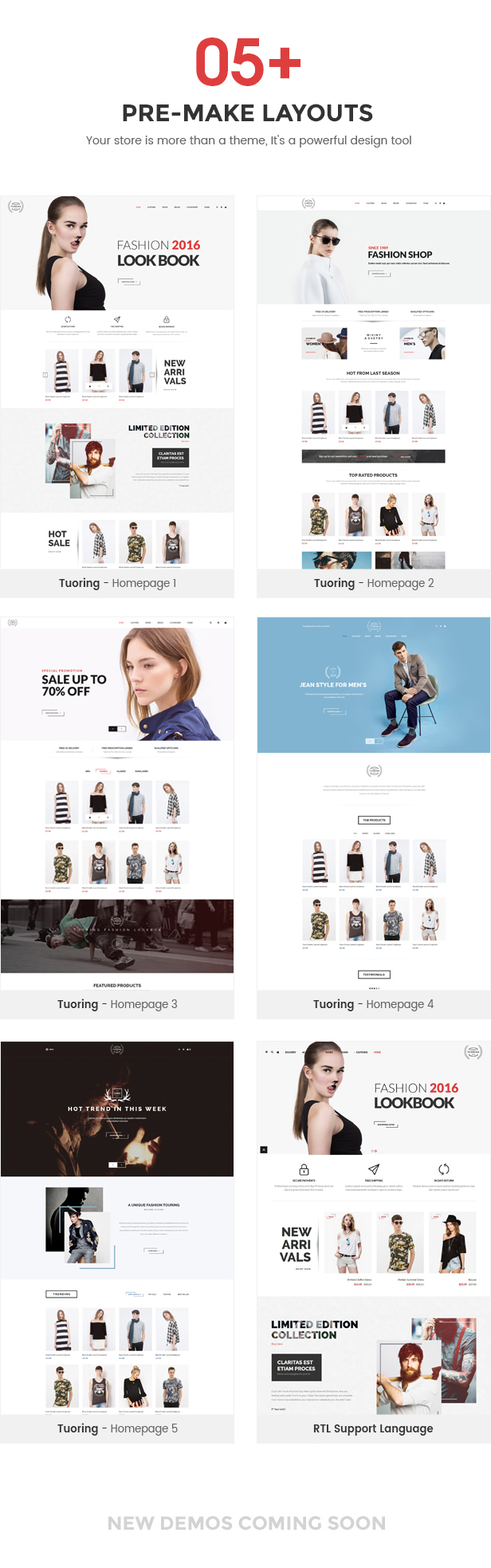 Pages with clothes, style and more on the website template.