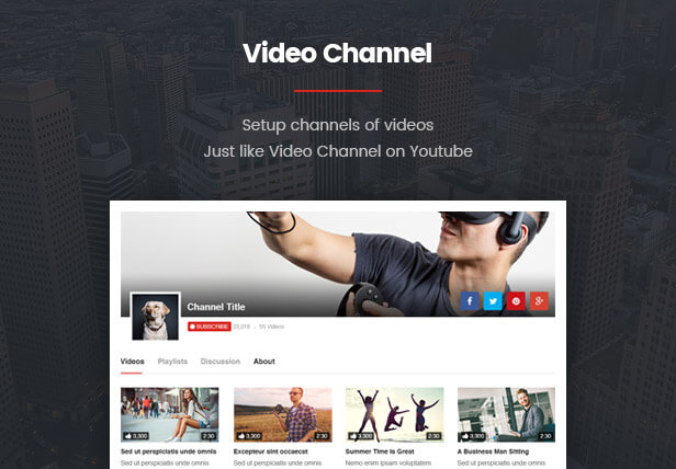 The video channel is built into the template.
