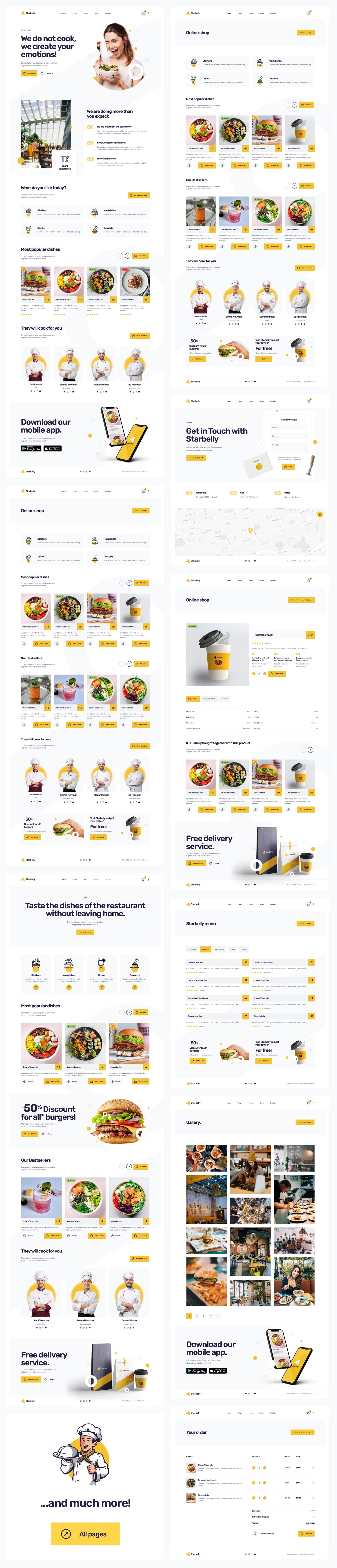 The template of the restaurant theme of the website is light.