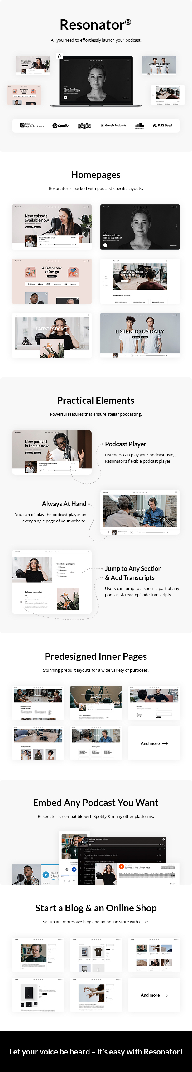 A ready-to-use podcast theme site template with all plugins and scripts.