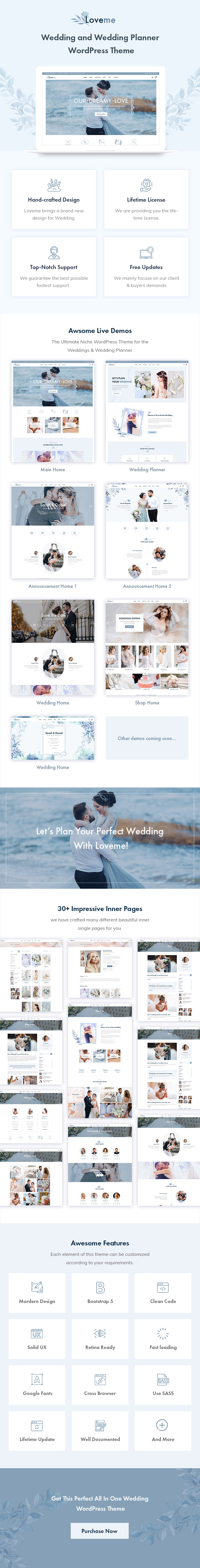 Tool pages and website template with a blue-tinged wedding theme.