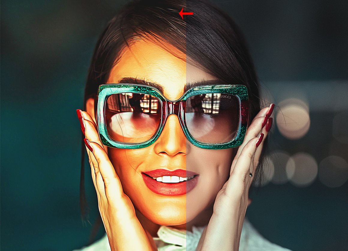 Green glasses of a beautiful woman.