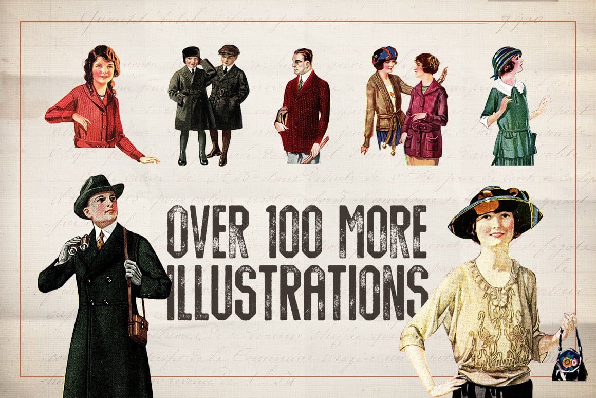 More than 100 illustrations of people's clothes.