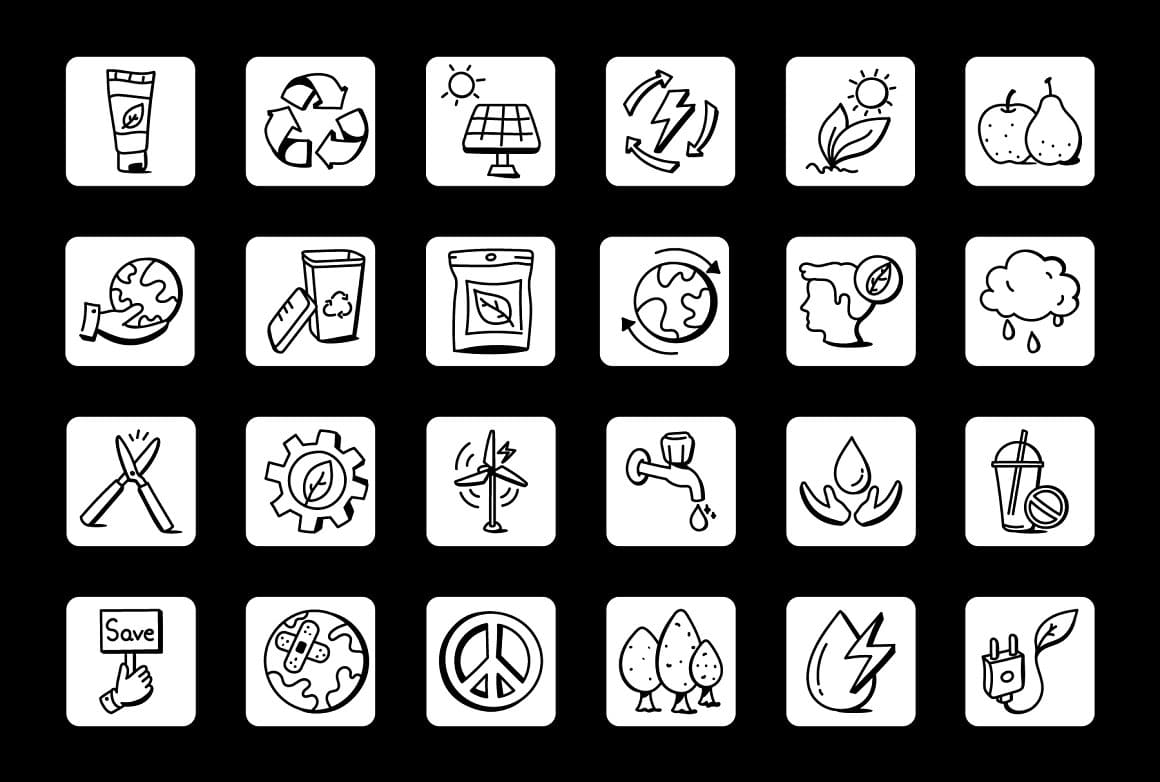 Icons depicting ecological use of Earth's resources.