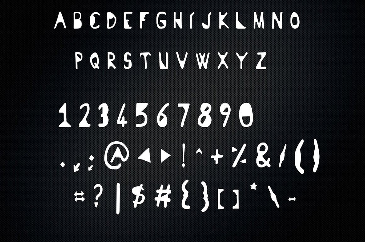 White letters and numbers are written on a black background.