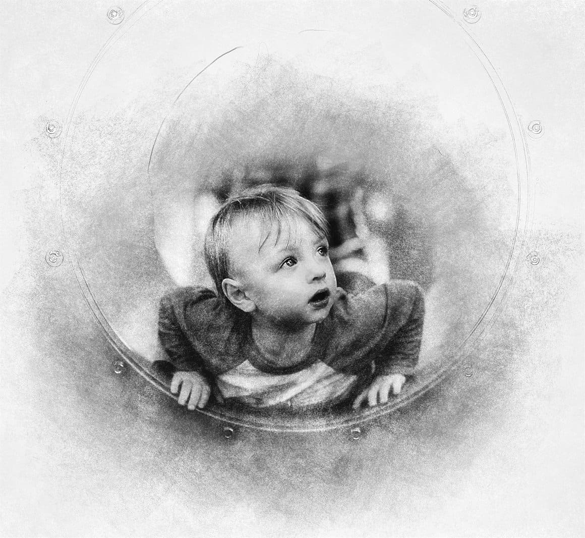 A little boy drawn with a pencil.