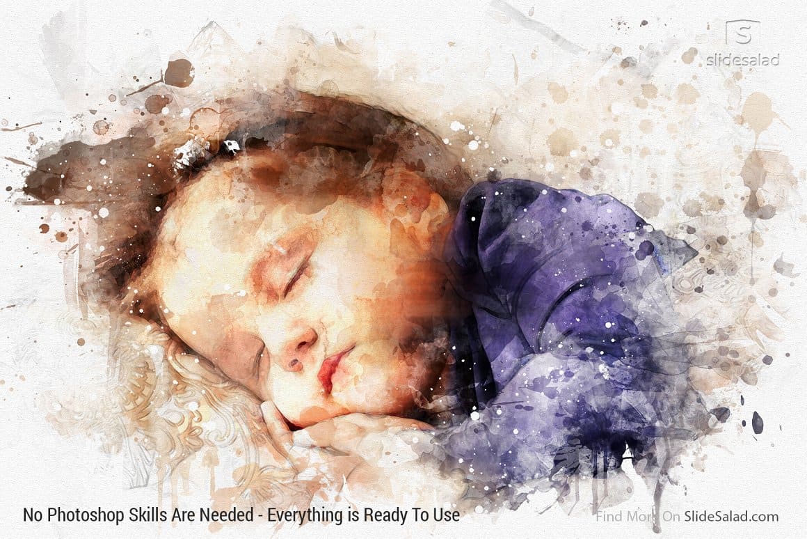 Watercolor portrait of a sleeping child.
