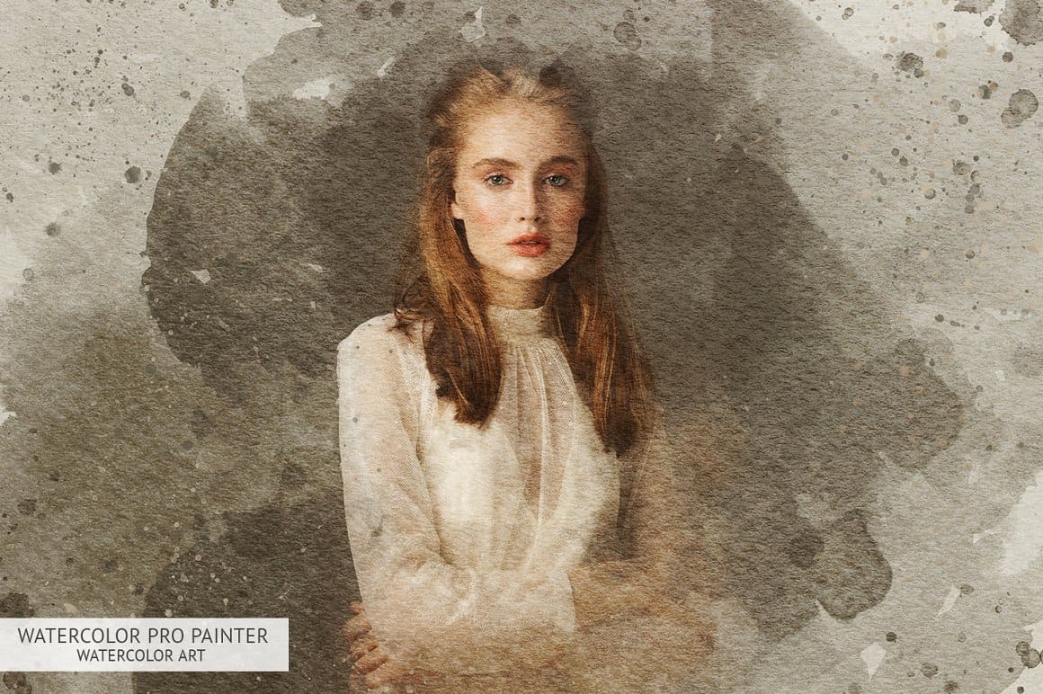 Image of a girl in a delicate blouse with the effect of watercolor pro painter watercolor art.