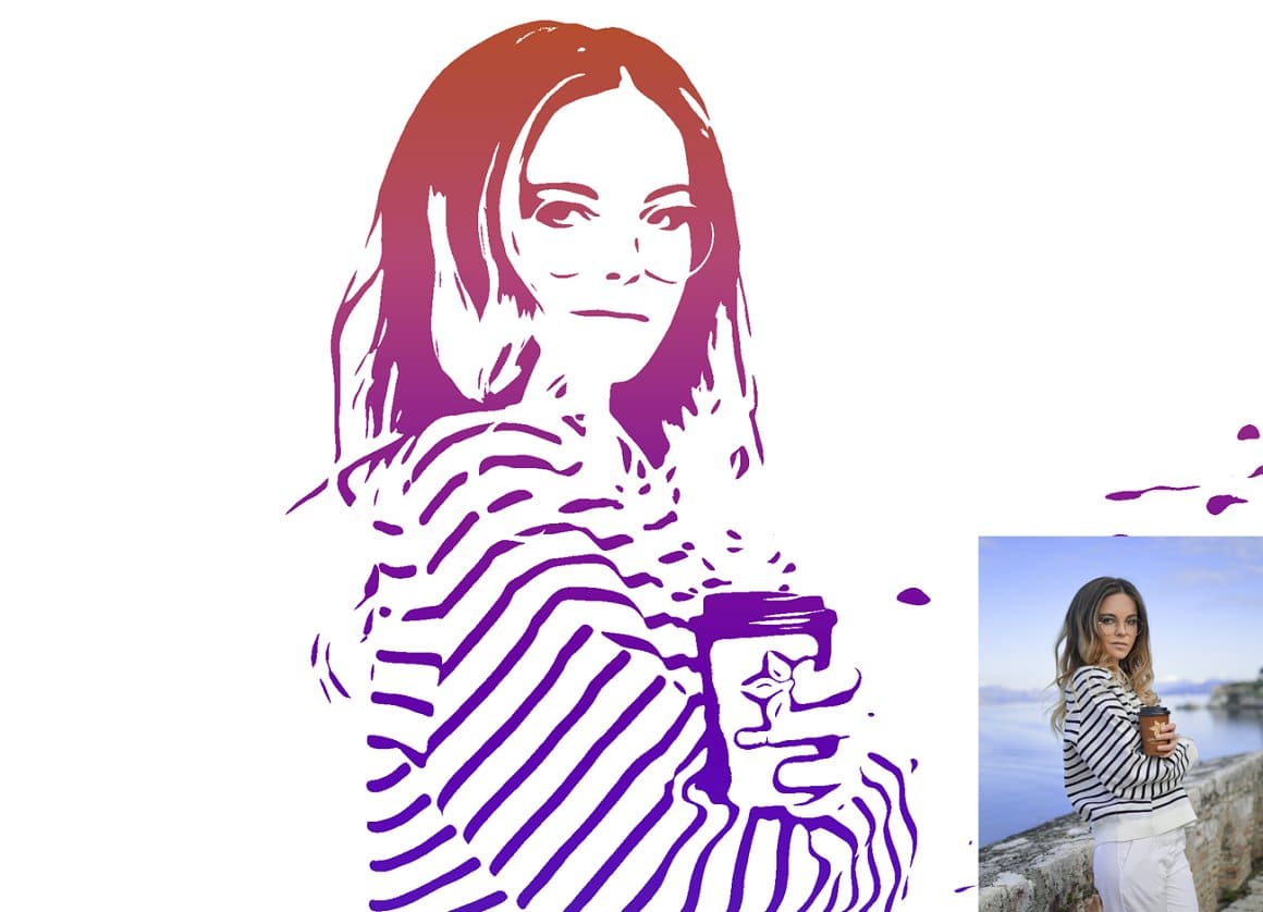 Portrait of a girl holding coffee in her hands on a white background.