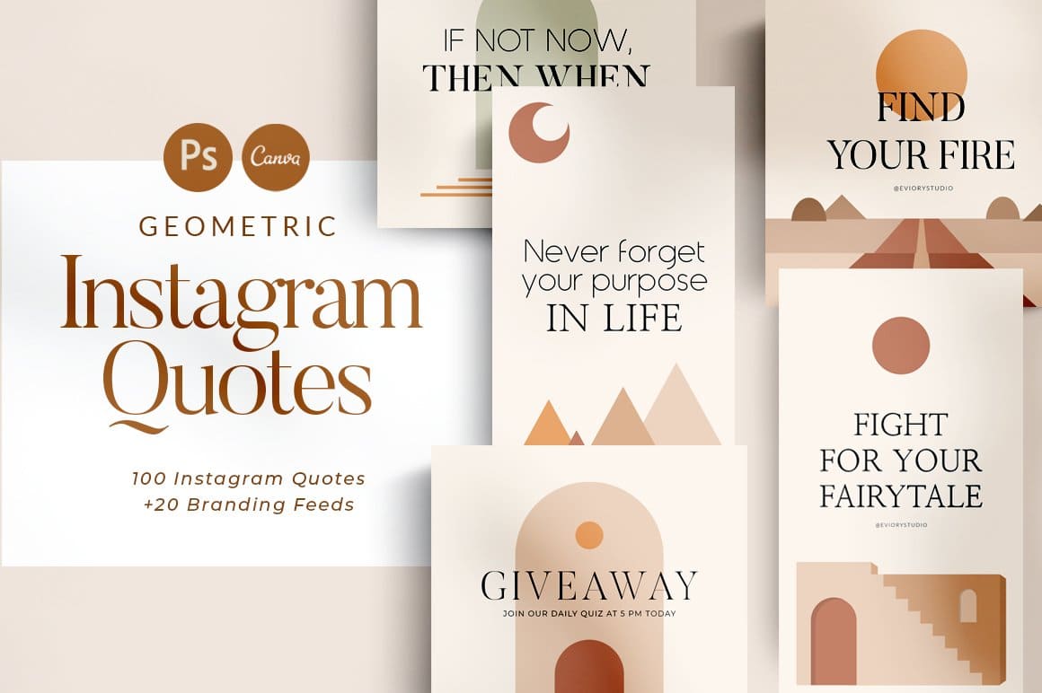 Geometric Instagram quotes + 20 branding feeds.