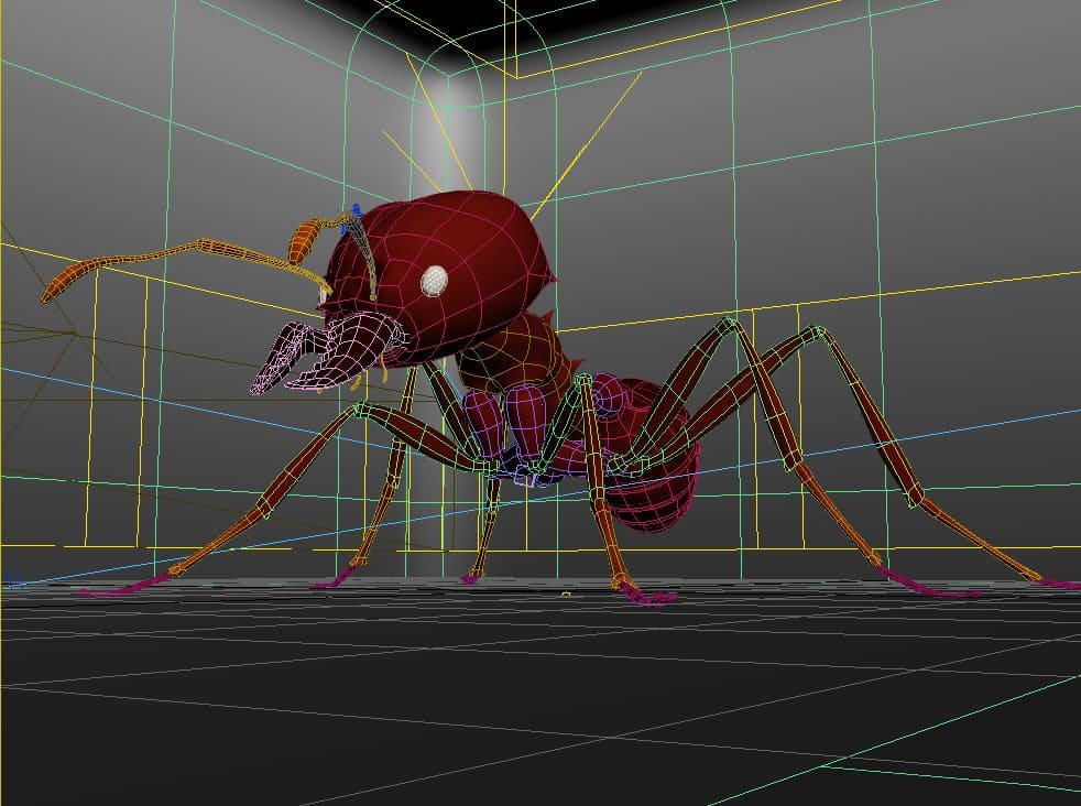 Close-up of war ant head on mesh model.