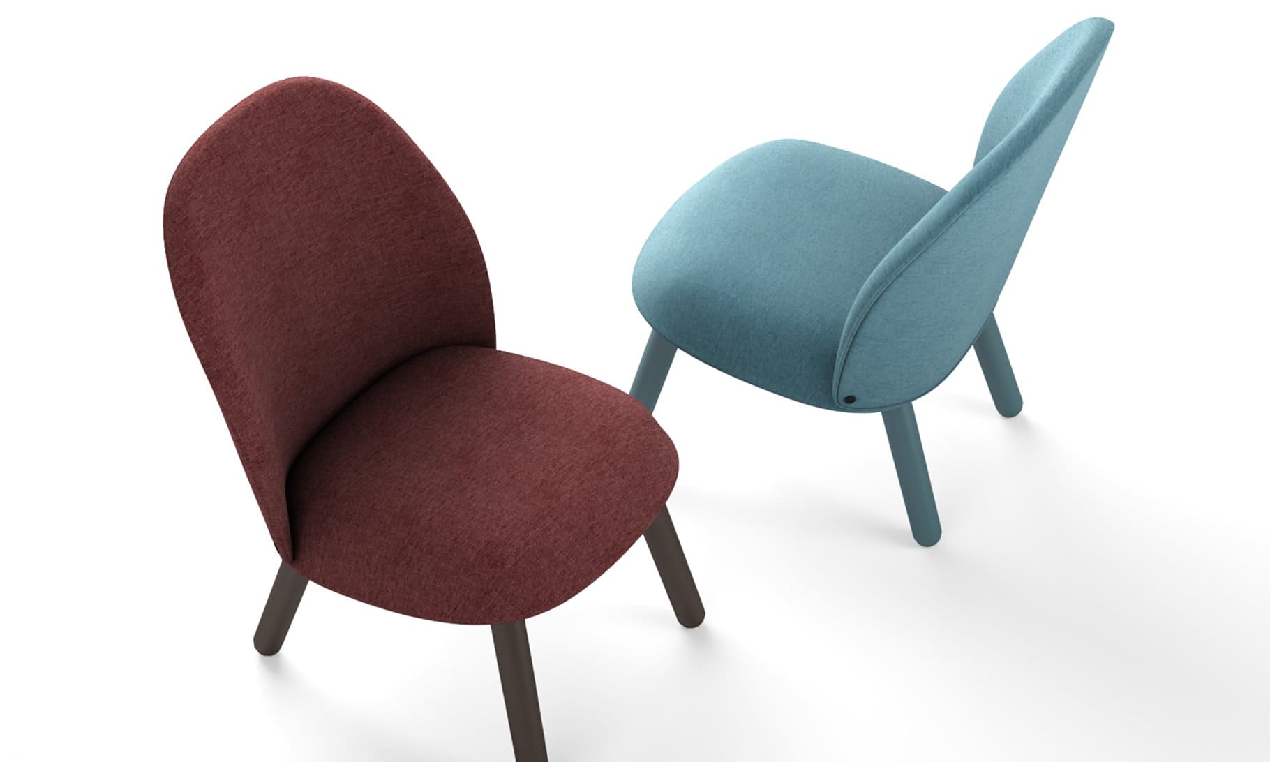 The burgundy and blue ACE Lounge Chair are depicted on a white background.