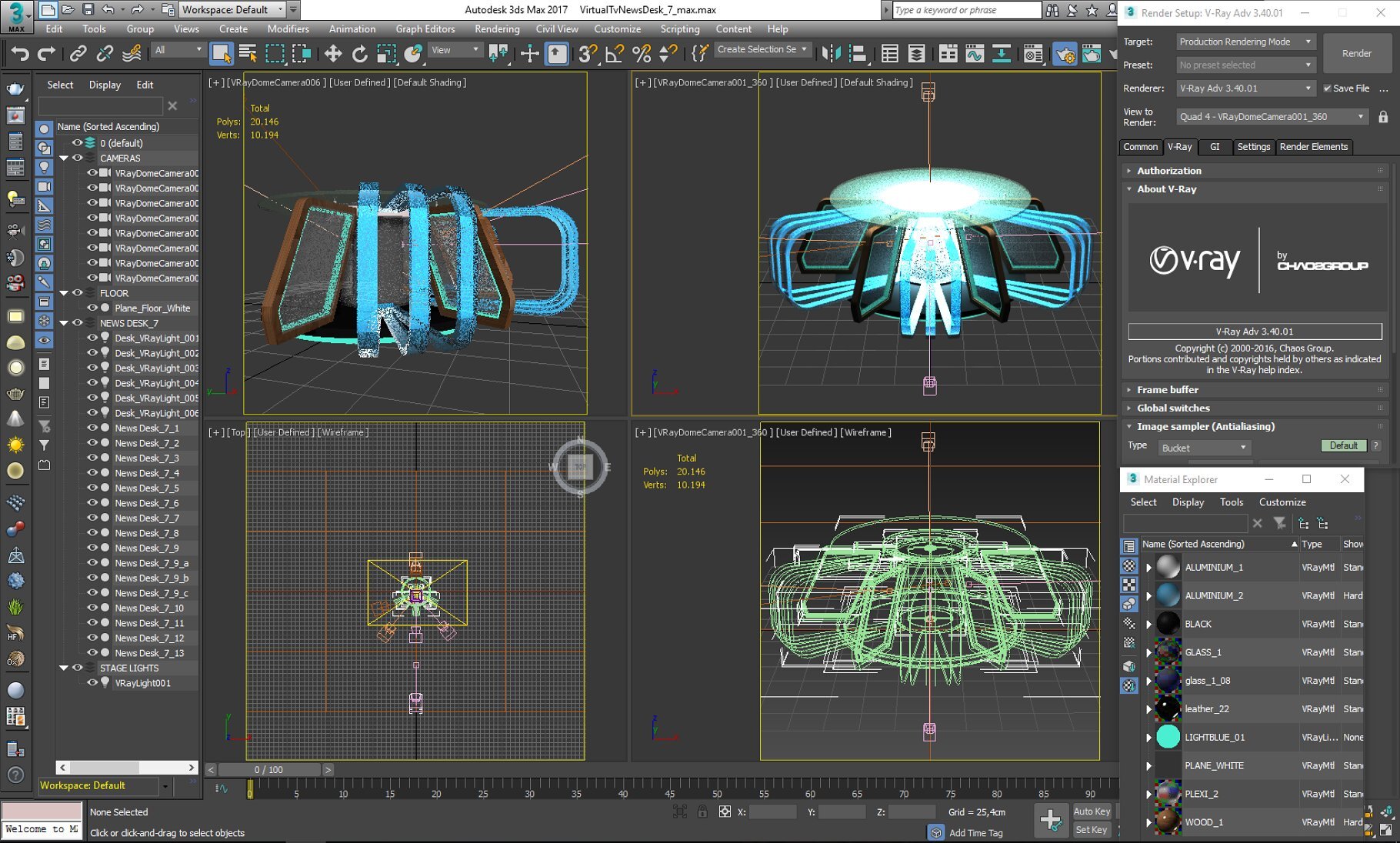 The 3D model of the TV studio was created in a computer program.