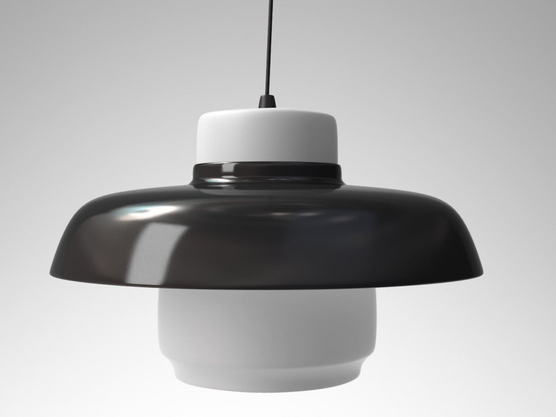 A wide black and white Lento lamp with a snow-white center.