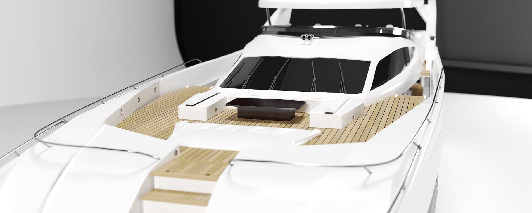 View of the upper deck and captain's bridge of the white Sunseeker predator 130 Superyacht model.