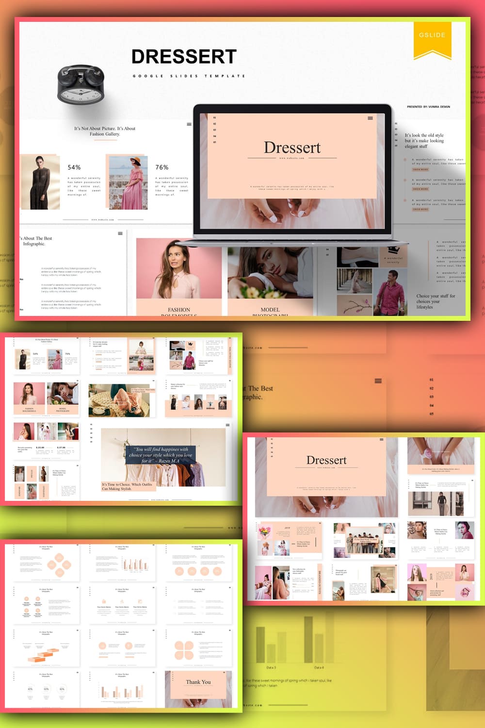 Images of fashion model of Dressert Google Slides Template.