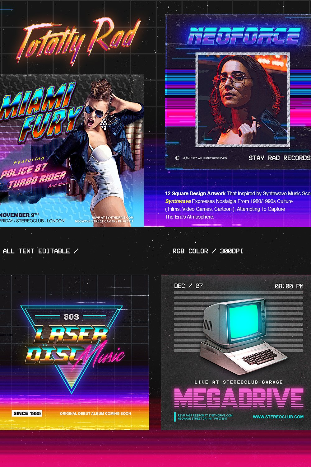 Illustrations 80s synthwave square artpack of pinterest.