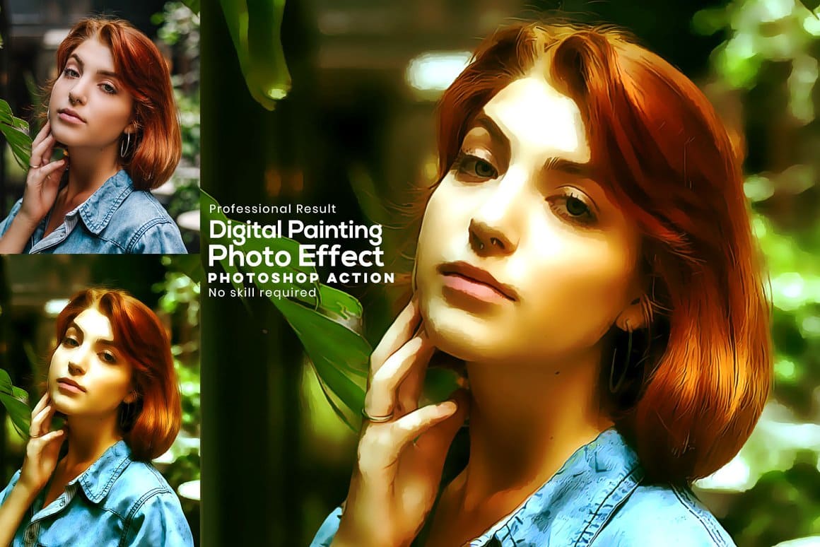 Professional result digital painting photo effect Photoshop action, no skill required.