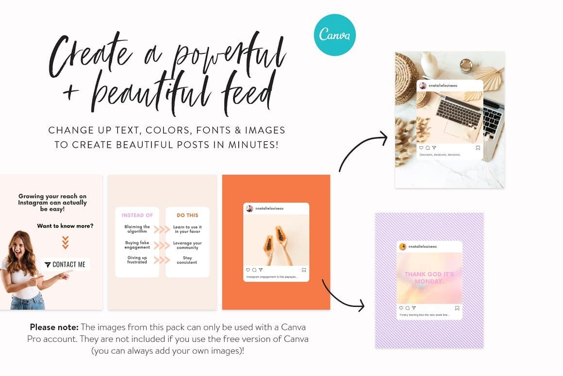 Create a powerful+beautiful feed, change up text, colors, fonts and images to create beautiful posts in minutes.